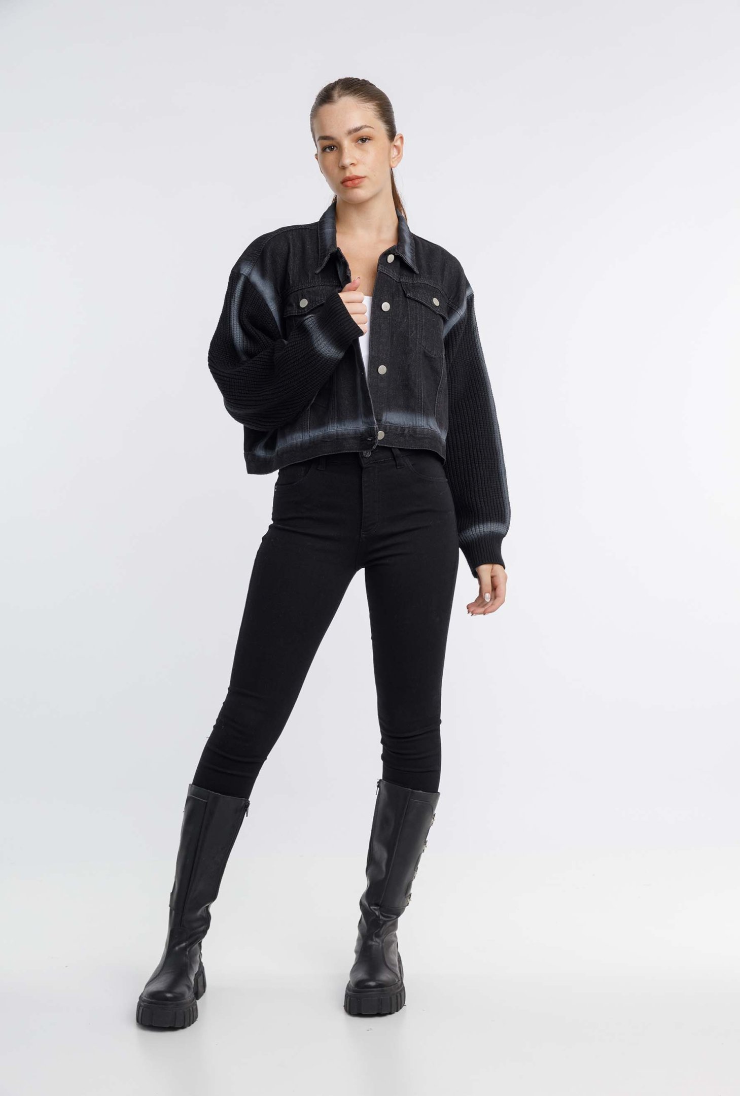 CAMPERA DE JEAN CON TEJIDO